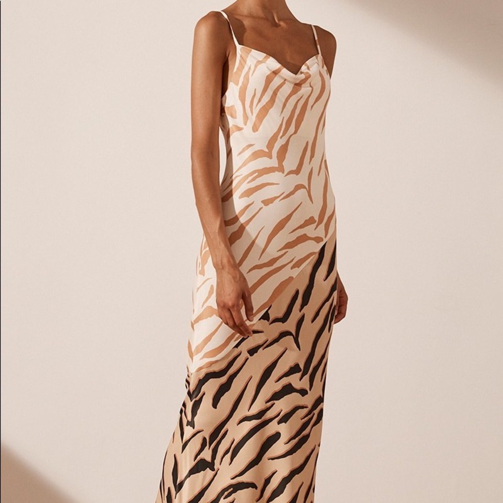 Shona Joy Olsen Contrast Bias Cowl Midi Dress